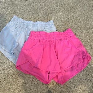 women’s aurefin athletic shorts, pink and light blue, both size medium